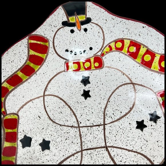 Grasslands Road Pottery Snowman Bowl Hats Winter Christmas Holiday Speckled Red - Picture 5 of 9